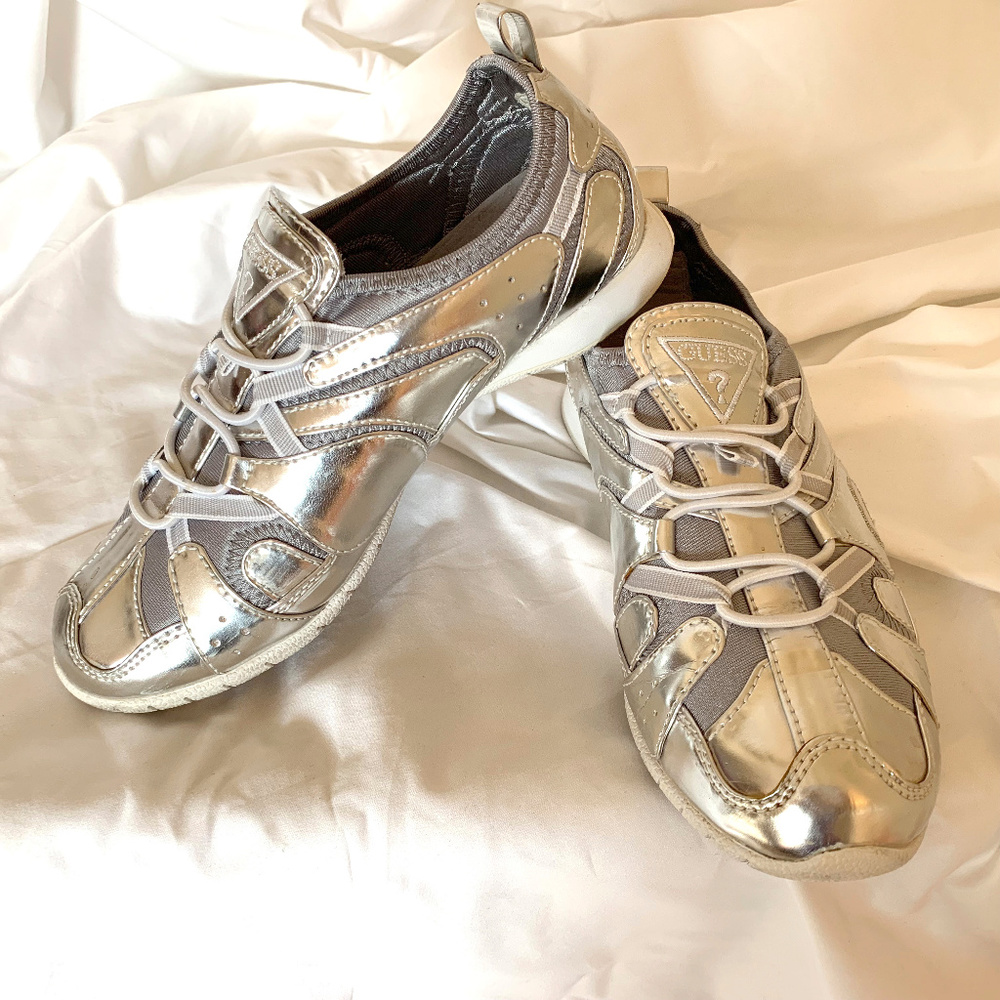 Guess Silver Mirrored Sneakers / Slip-ons Size 6.5